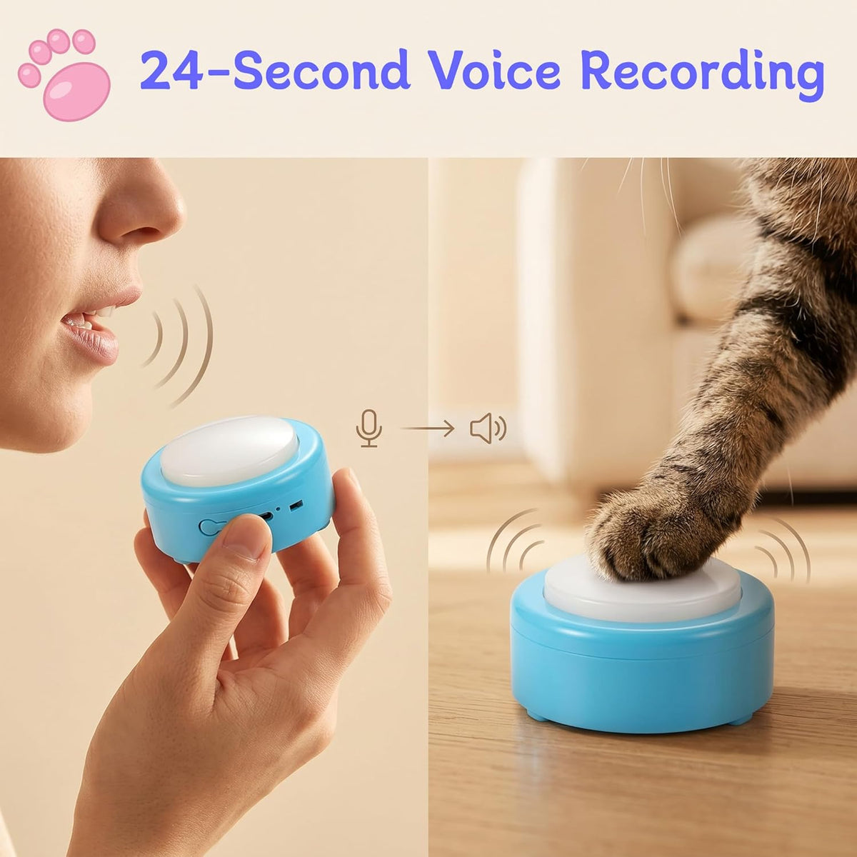 Topodome recordable pet clickers for small dogs and cats close up view