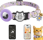 Cute Floral Breakaway Cat Collar with QR Code ID, Cotton Kitten Collar with Bell & AirTag Holder, Adjustable Safety Collar for Cats,Pastoral Style with airtag Holder(Pink) - Image 10