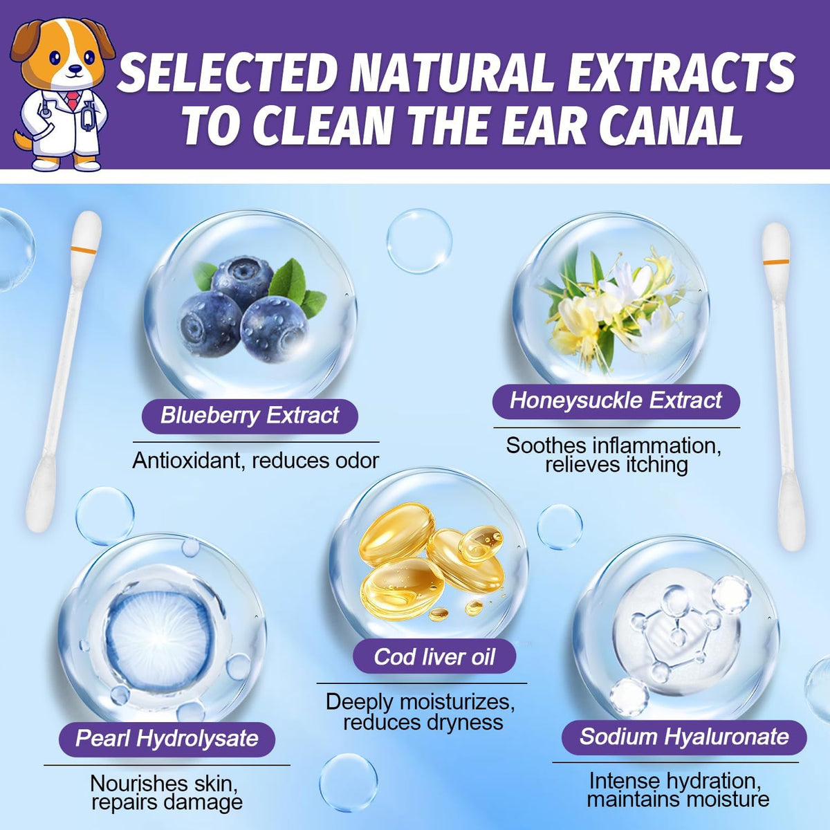 Close up of Vvhomife pet ear cleaning cotton swab