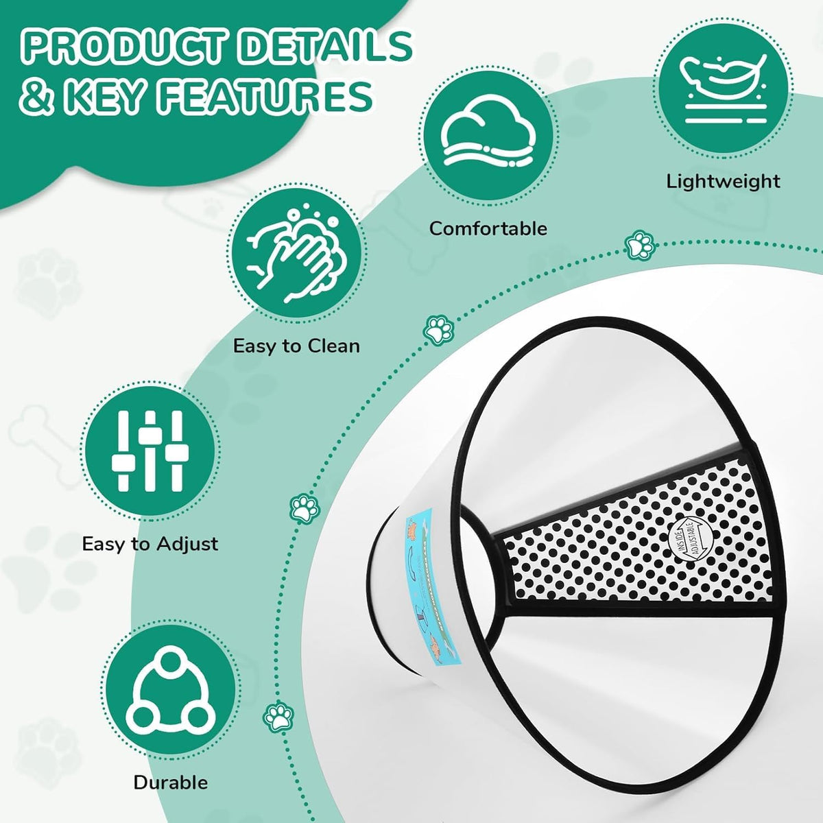 Comfortable lightweight dog e collar with soft white fabric protective edges