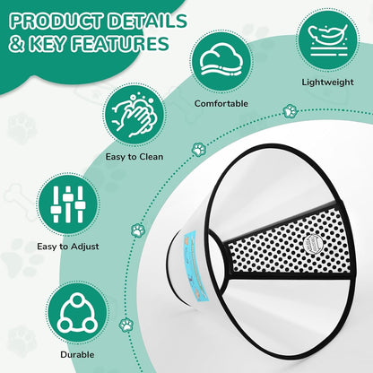 Comfortable lightweight dog e collar with soft white fabric protective edges