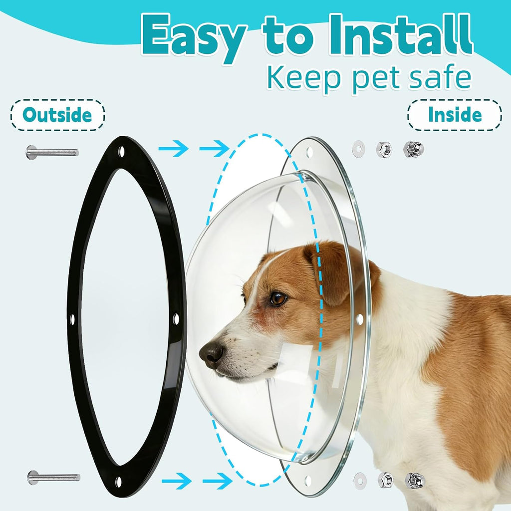 Clear view pet dome window reducing dog anxiety by showing the outside view