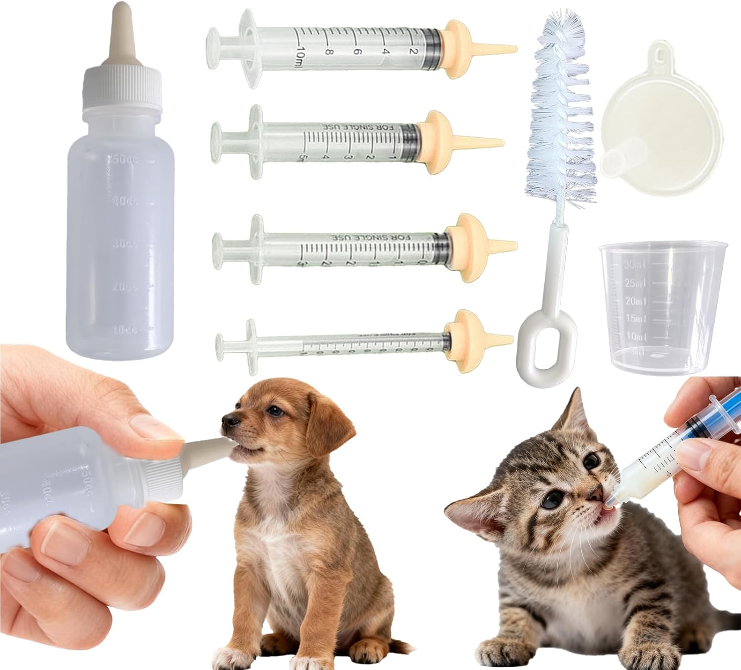Vwvk kitten bottle feeding kit front view complete newborn pet nursing set with syringes