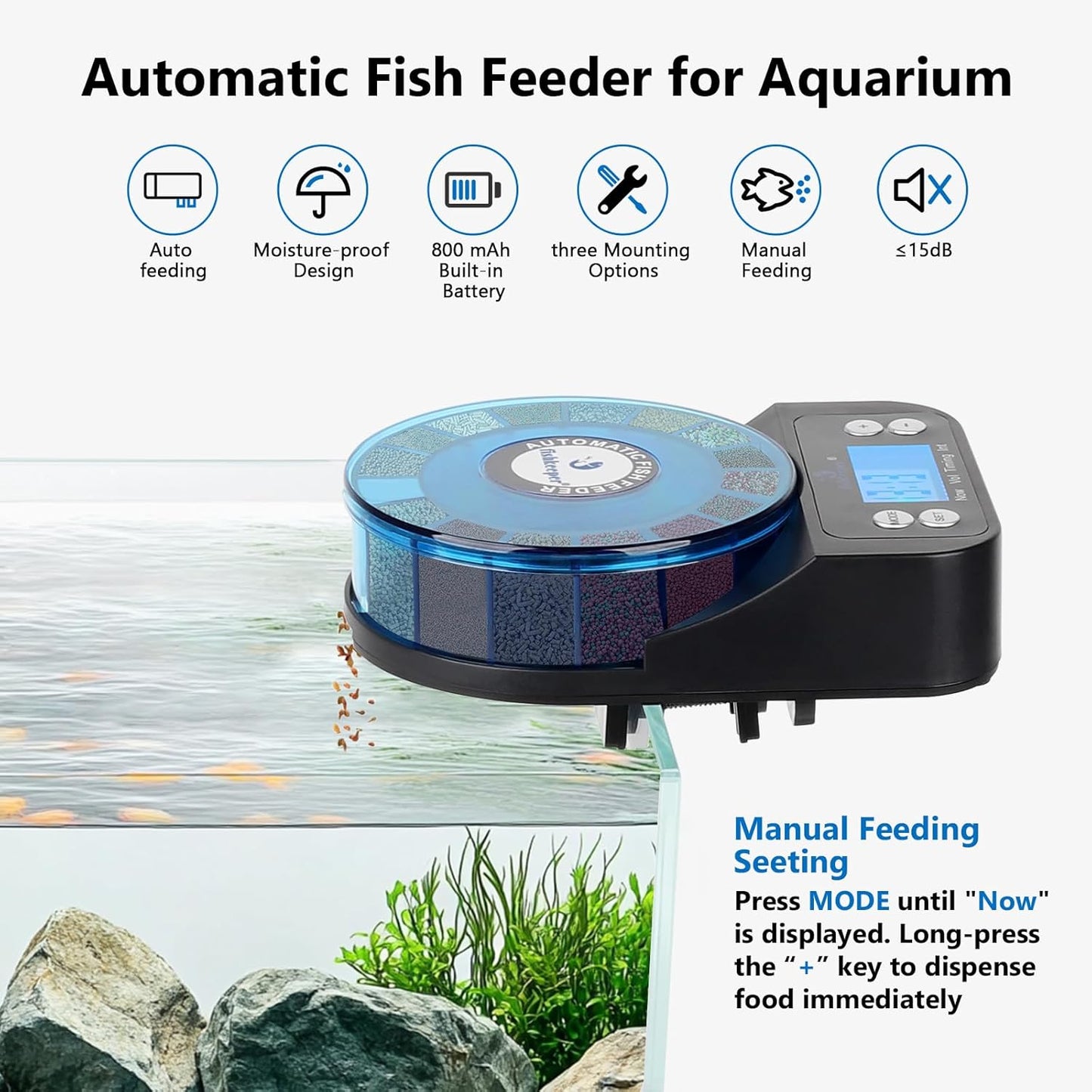 Fishkeeper automated turtle feeder installation close up with premium suction cups.