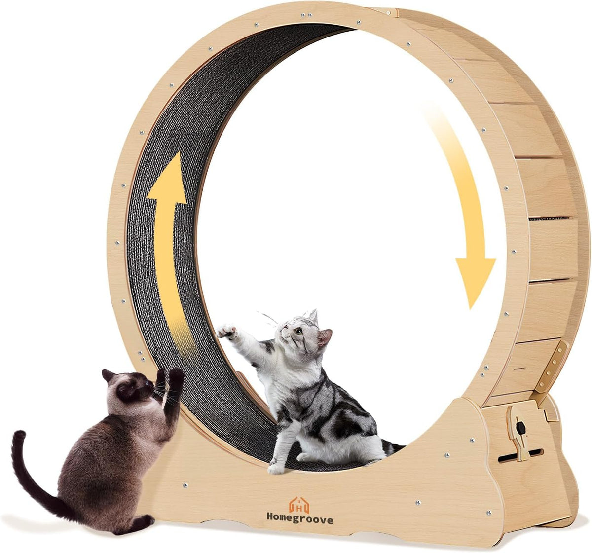 Homegroove Cat Exercise Wheel for Indoor Cats, 46" Large XL Cat Running Treadmill Wheel with Carpeted Runway for Kitty's Longer Life, Natural Wood Color(XL) - Image 10