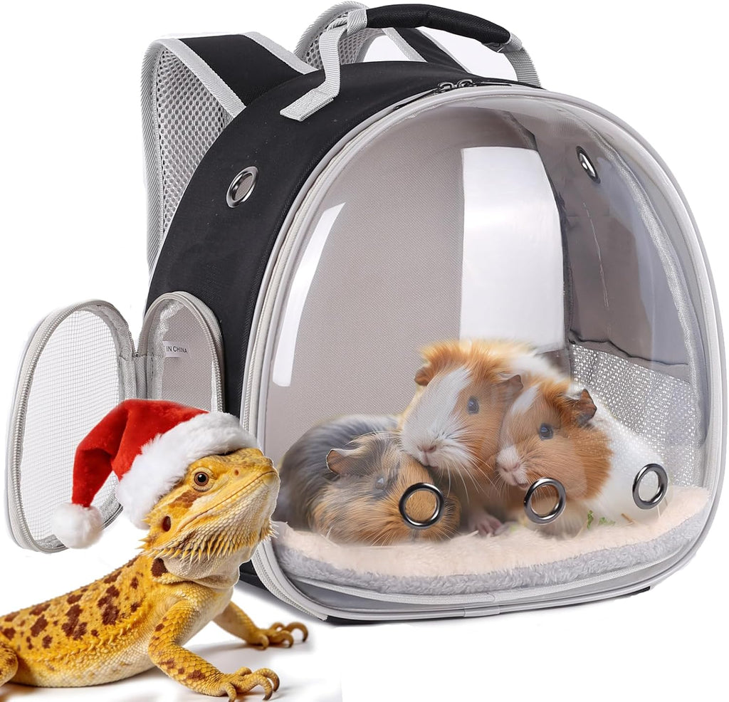Bearded Dragon Travel Carrier Backpack,Lizard Backpack Carrier,Space Capsule Clear Bubble Window Astronaut Reptile Carrier Backpack for Guinea Pig,Sugar Glider,Bunny (Black, TPU Carrier+MAT) - Image 8