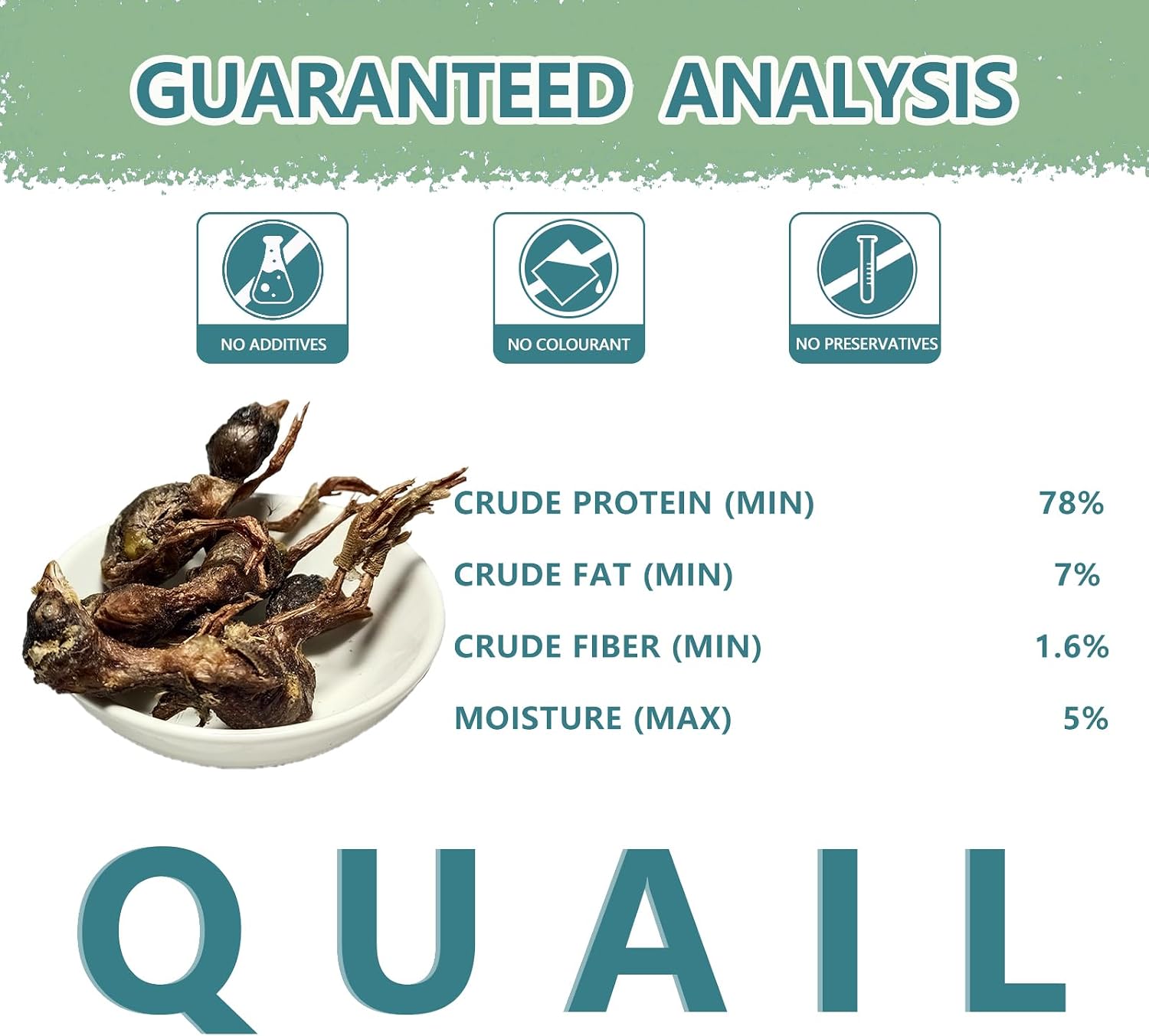 Premium single ingredient raw pet food topper showing freeze dried quail pieces