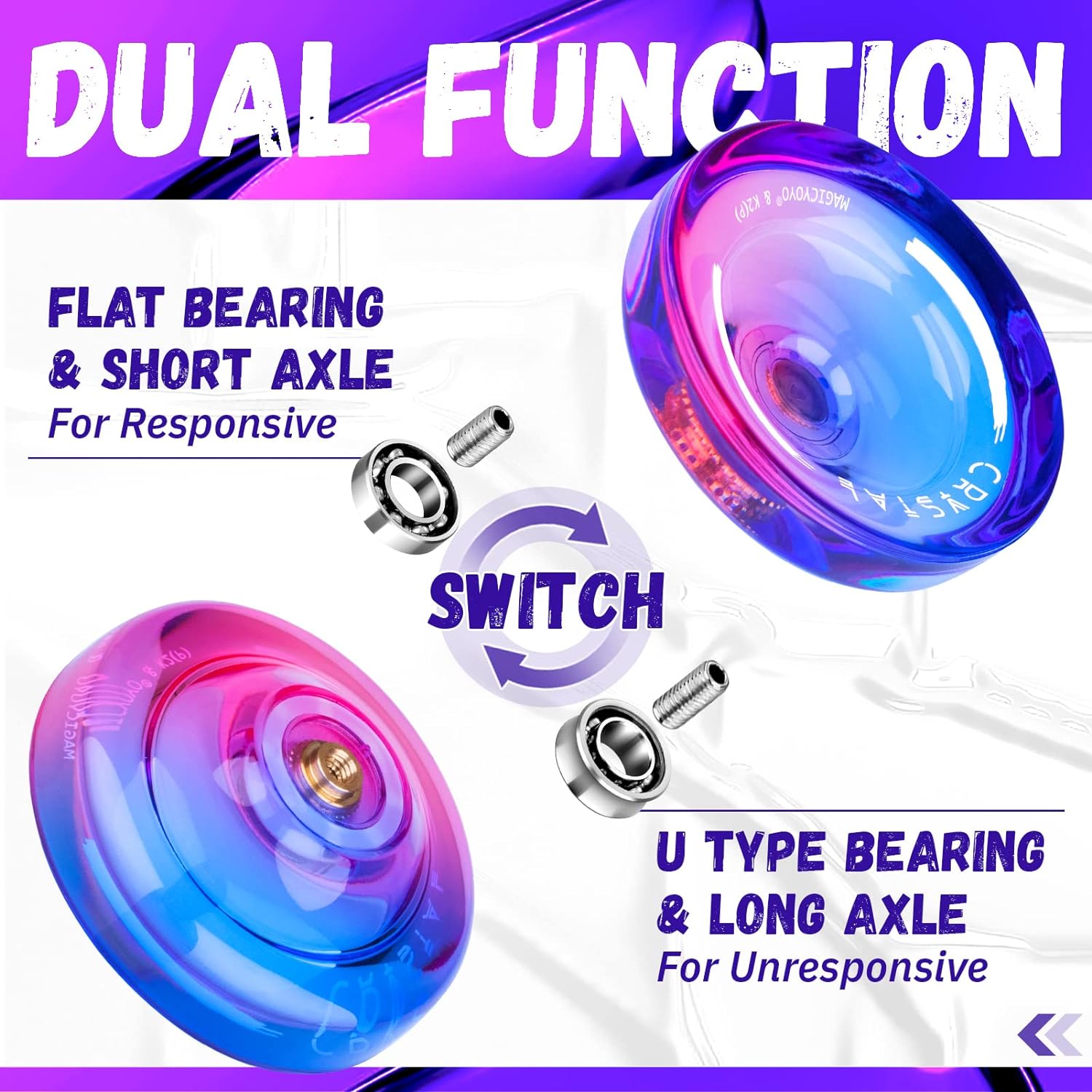MAGICYOYO K2 crystal gradient fingerspin trick yoyos close up