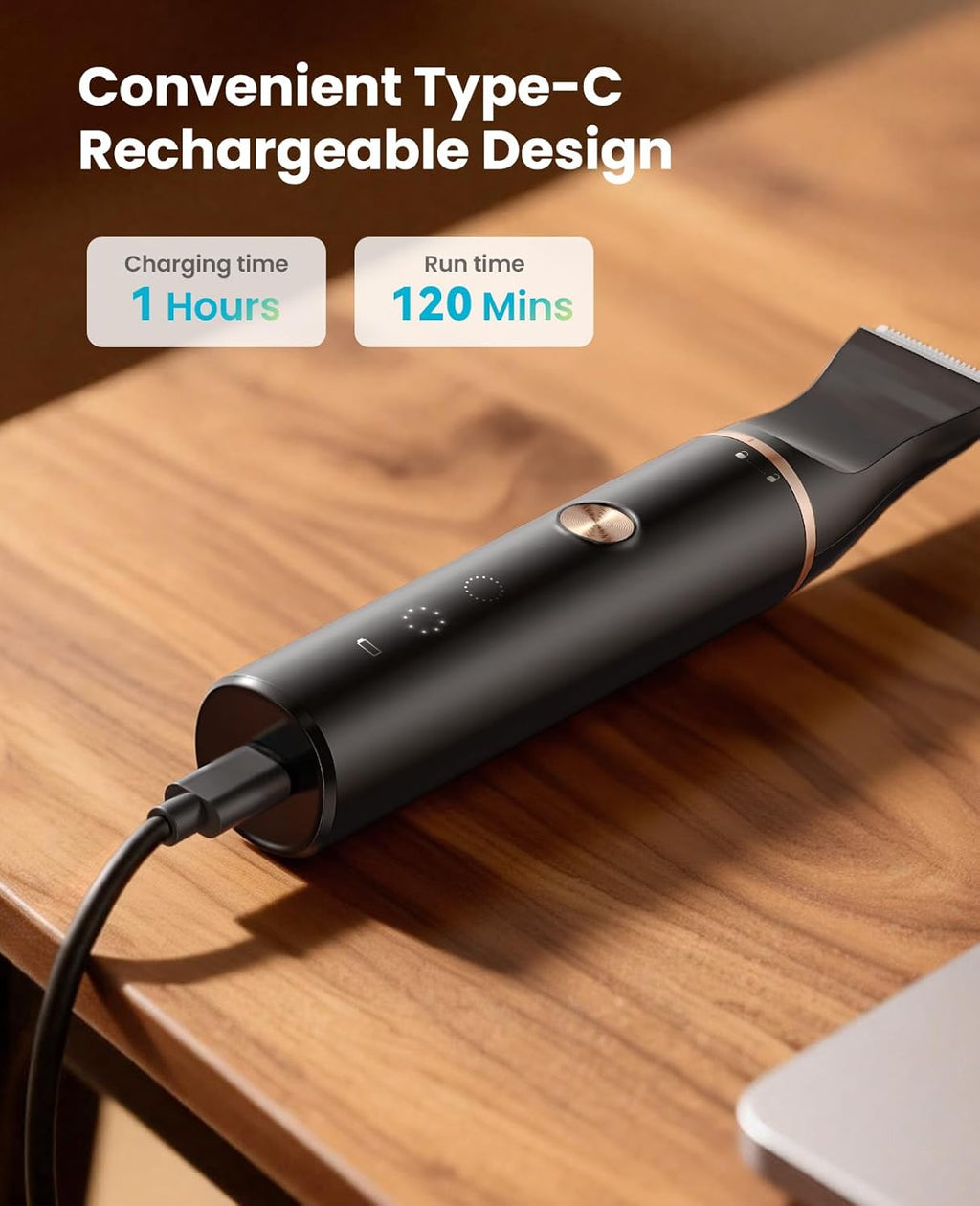 Rechargeable dog paw trimmer showing the type-c USB charging port