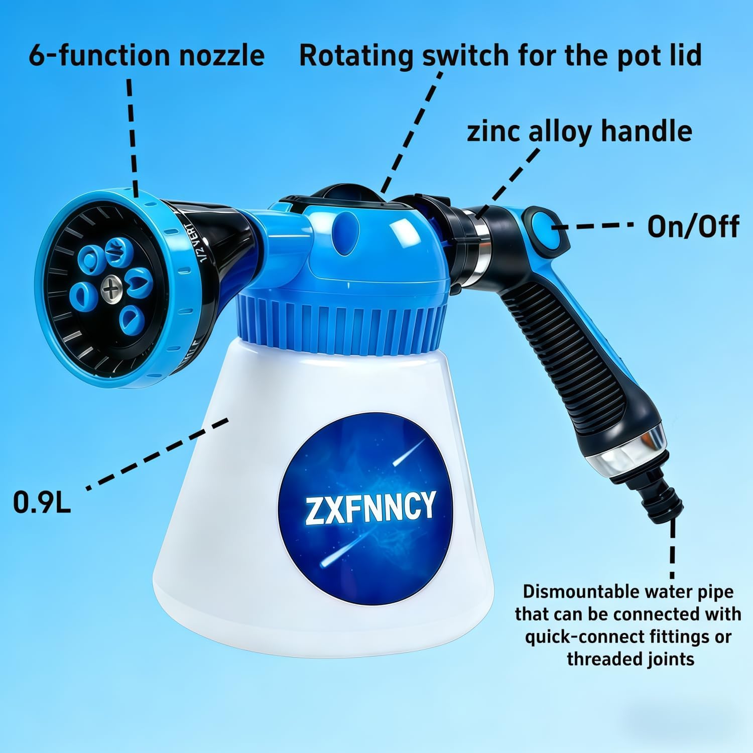 Side view of dog wash sprayer attachment for garden hose