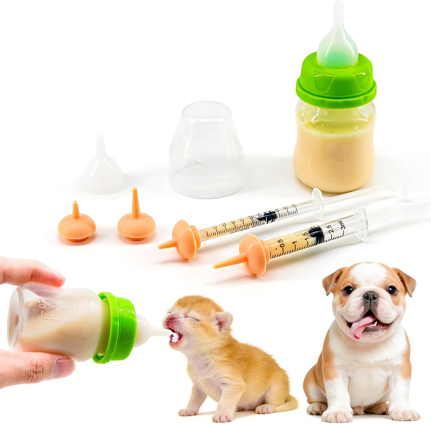 Pet Feeding Bottle and Syringe Set for Puppies and Kittens(1 Bottles,2 Syringes,6 Nipples), Pink - Image 7