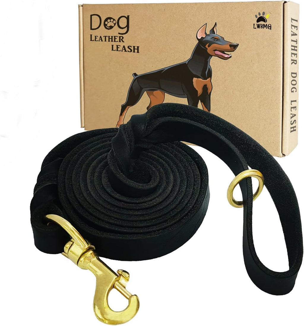 LWBMG authentic imported leather leash packaged and ready for large breed training.