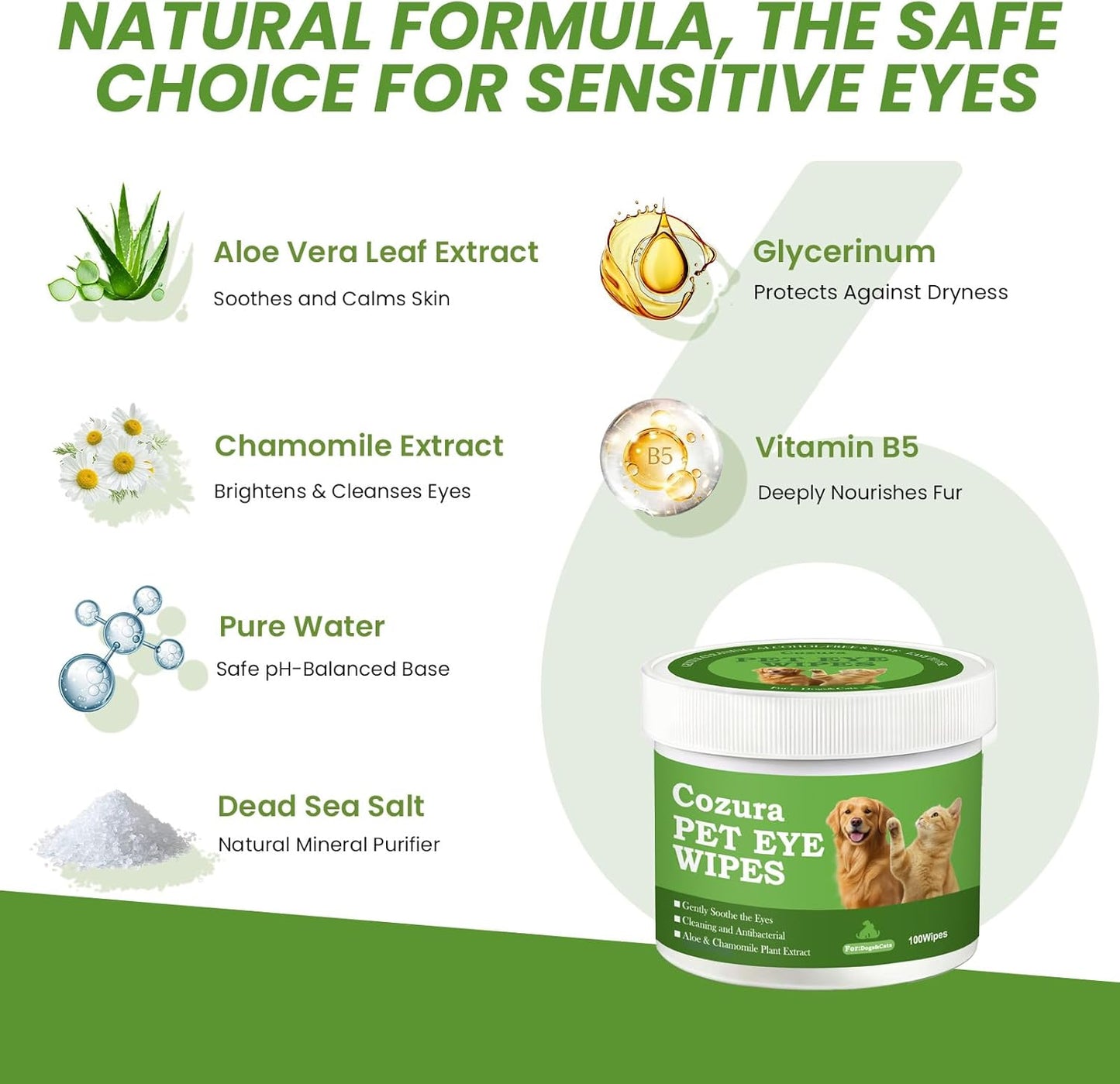 Gentle cat tear stain remover wipes with aloe vera and chamomile