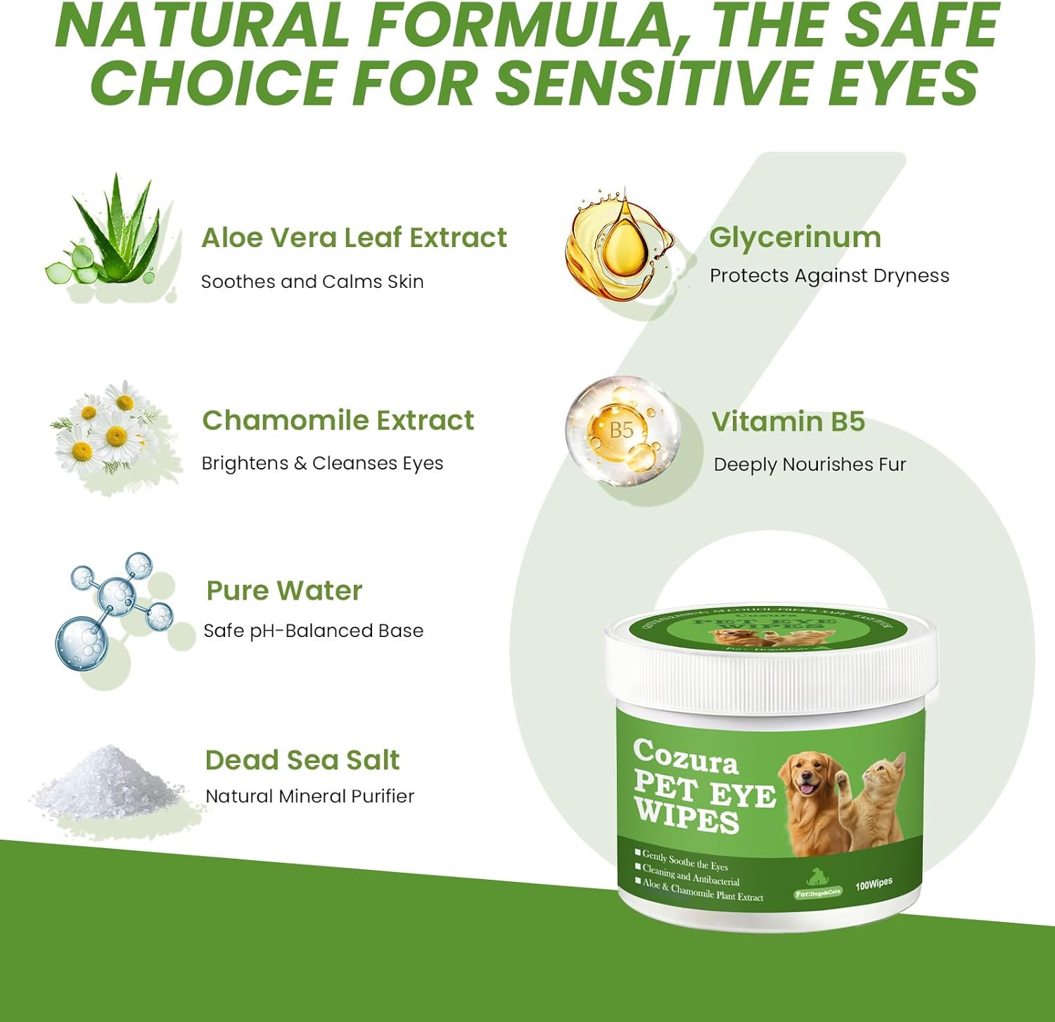 Gentle cat tear stain remover wipes with aloe vera and chamomile