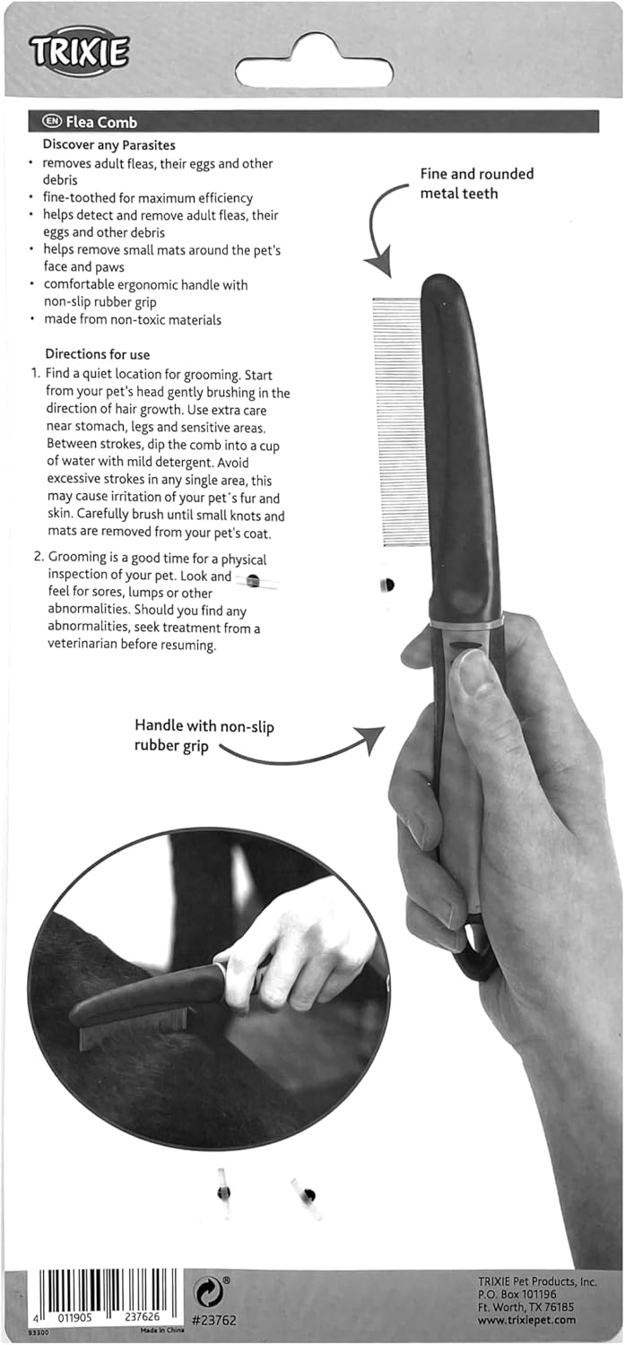 Trixie flea comb with ergonomic anti-slip rubber handle