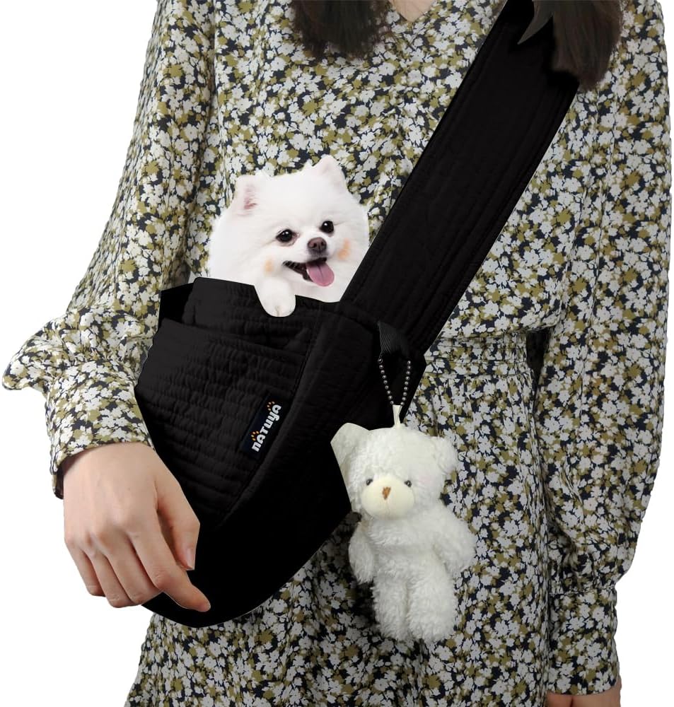 Natuya Small Dog Carrier Sling in black front view