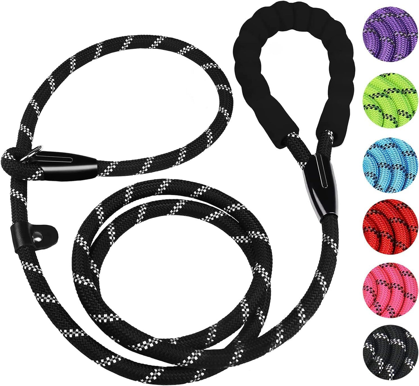 BOOEUDI heavy duty dog slip leash front view premium black climbing rope lead for training