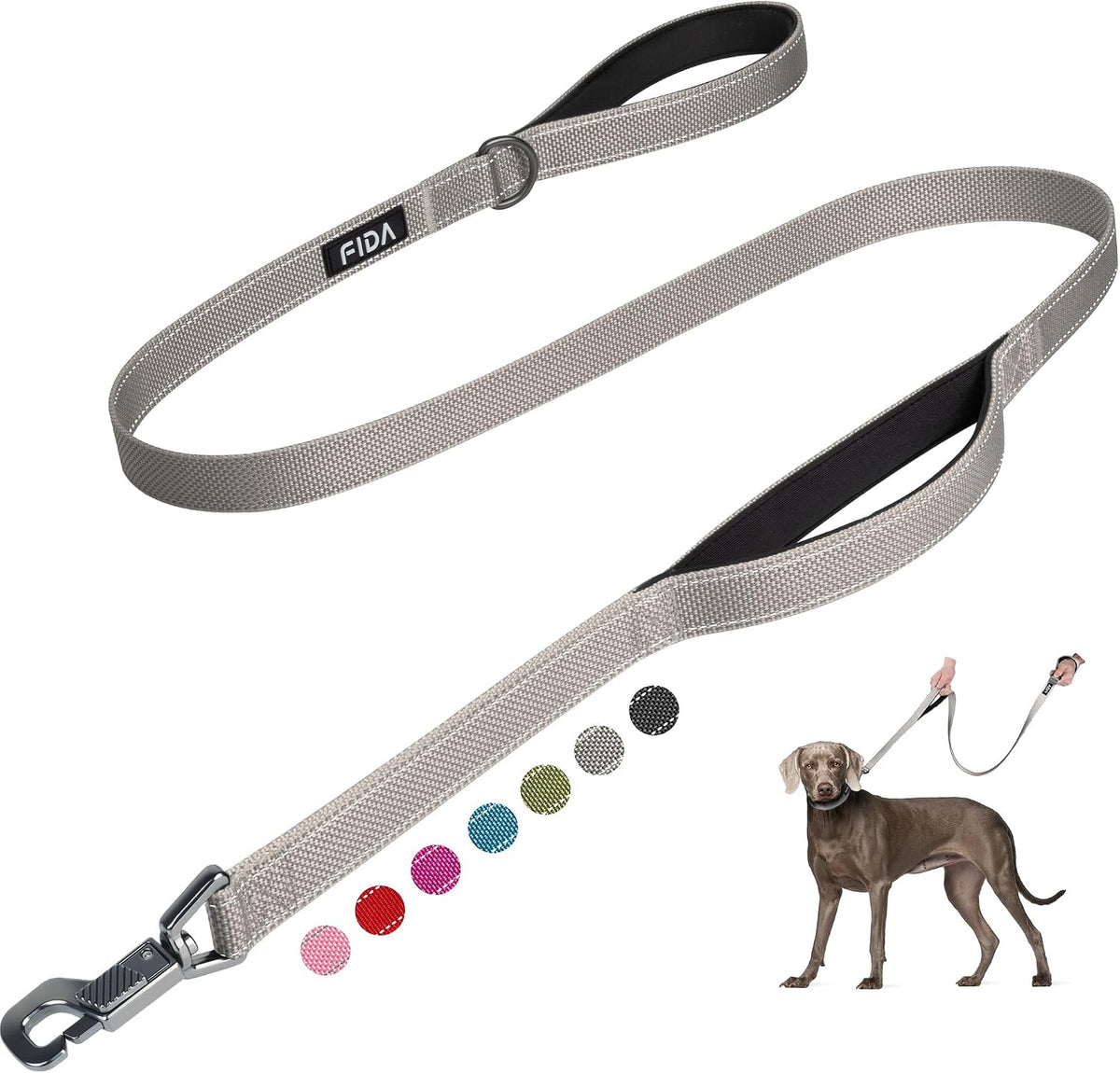 Fida 4 FT Heavy Duty Dog Leash with 2 Comfortable Padded Handles, Traffic Handle & Advanced Easy Snap Hook, Reflective Walking Lead for Large, Medium & Small Breed Dogs (4 FT x 1" Wide, Black) - Image 12