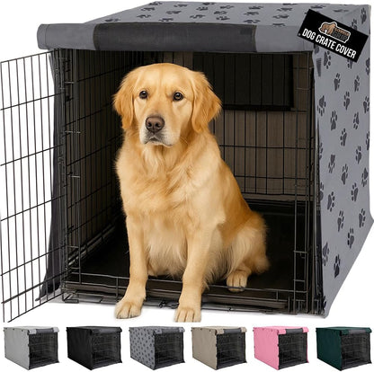 Gorilla Grip dog crate cover front view on a wire kennel