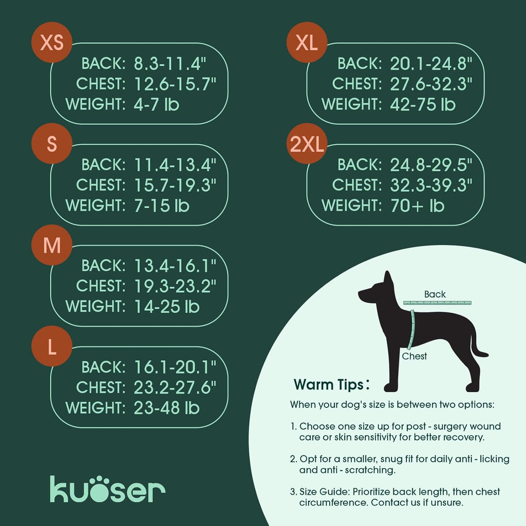Kuoser pet surgery recovery shirt showing adjustable straps