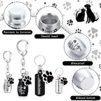 Stainless steel pet urn cylinder with paw print design