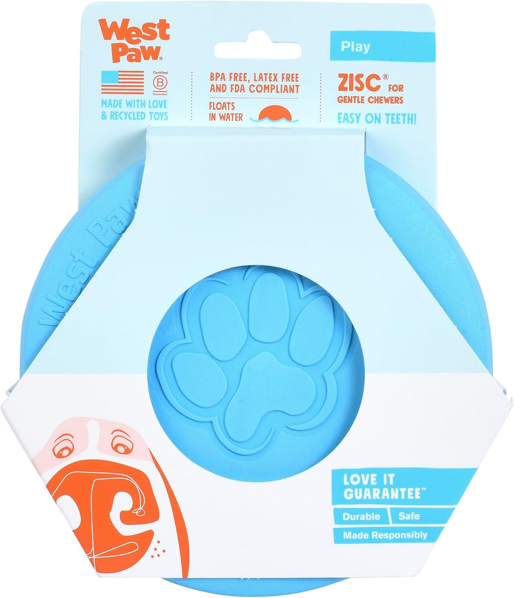 Small West Paw Zogoflex Zisc dog toy in aqua blue color