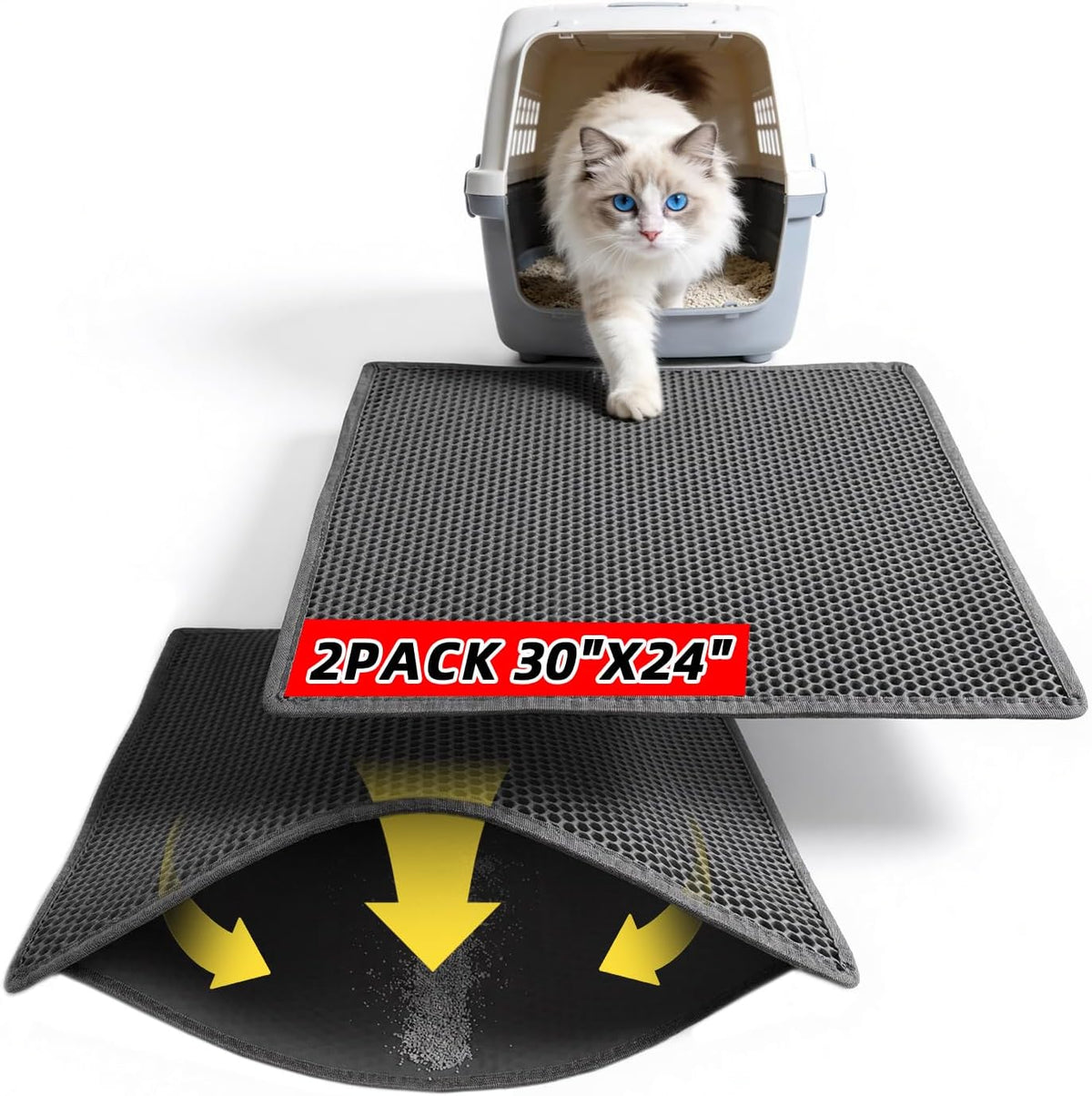 Cat Litter Mat, 30"X24" Large Double Layer Litter Trapping Mat, Waterproof/Urineproof, Easy to Clean Kitty Litter Mats for Floor, Scatter Control (Grey-1Pack) - Image 12