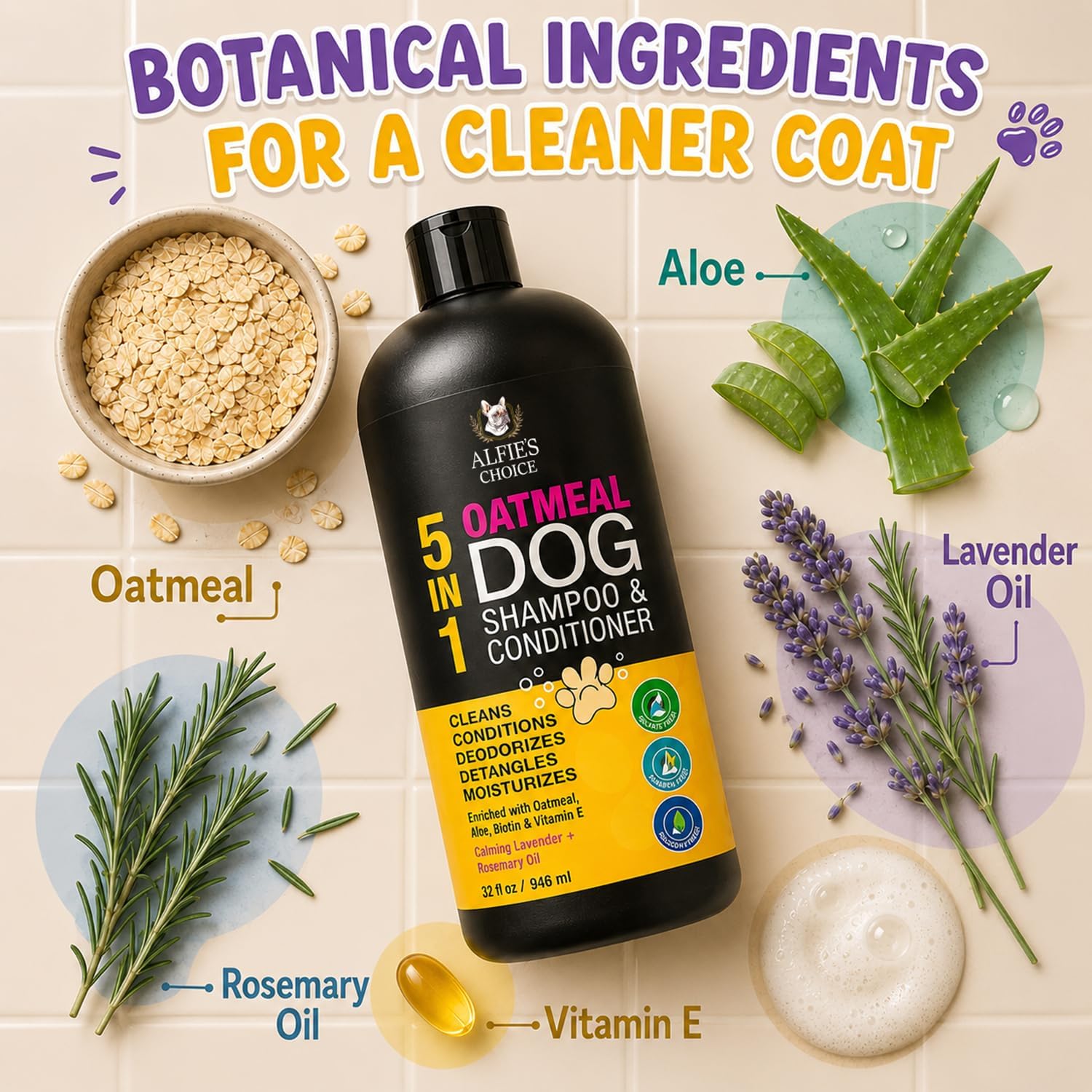 Dog enjoying a bath with Alfie's Choice 5-in-1 shampoo
