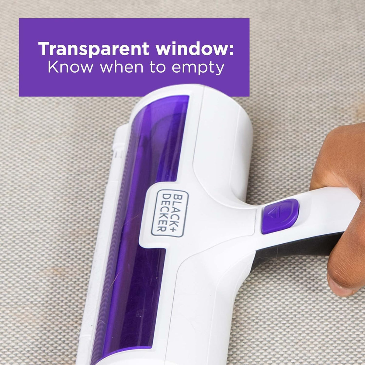 Black+Decker HMSCT0001 roller being used on car seat fabric