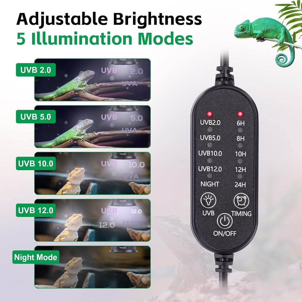 Hygger Zoo reptile lamp showing inline controller and timer