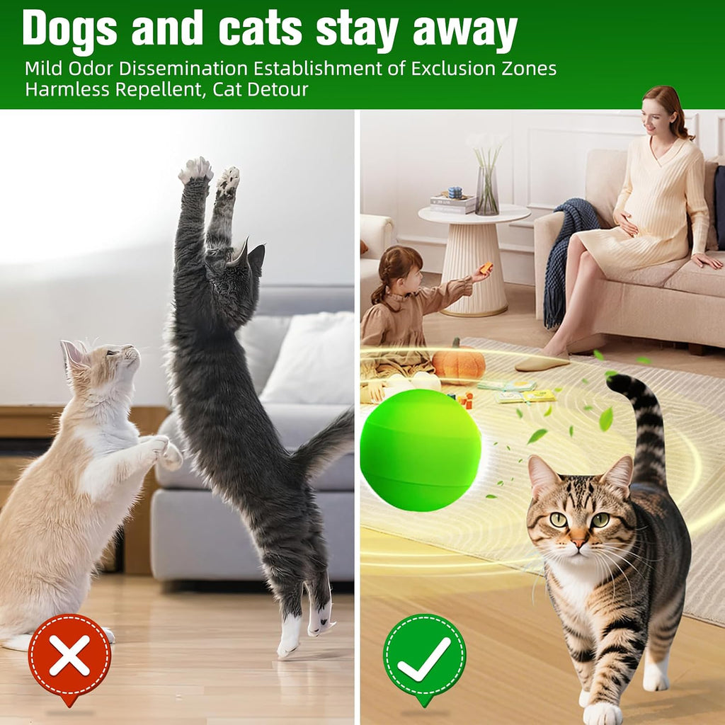 Natural pet repellent ball placed near indoor sofa legs to prevent scratching