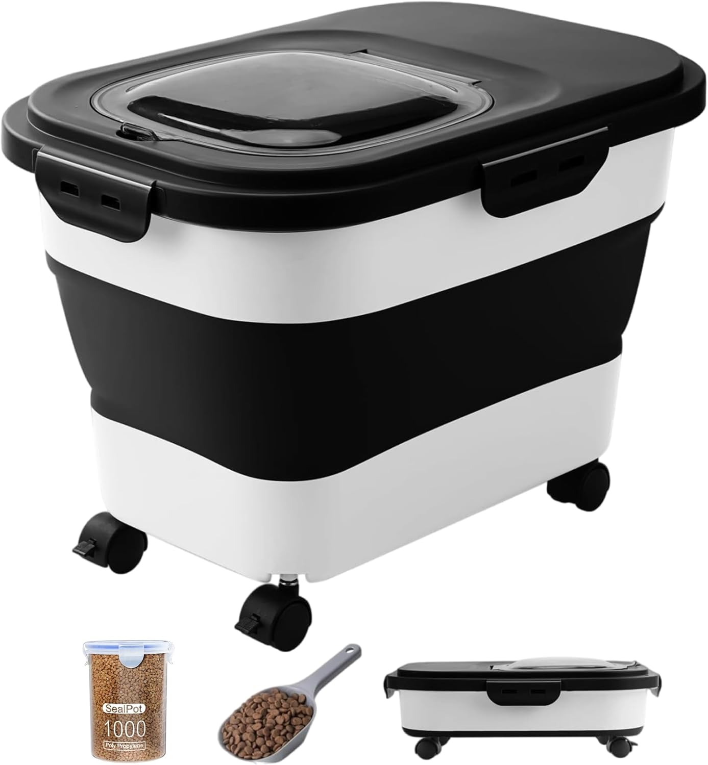 20-23 Lbs Dog Food Storage Container - Collapsible Dog Food Container with Attachable Casters and Scoop,Travel Silicone Bowl, Pet Food Storage Containers to Keep Dry Food Fresh,Easy to Move - Image 12