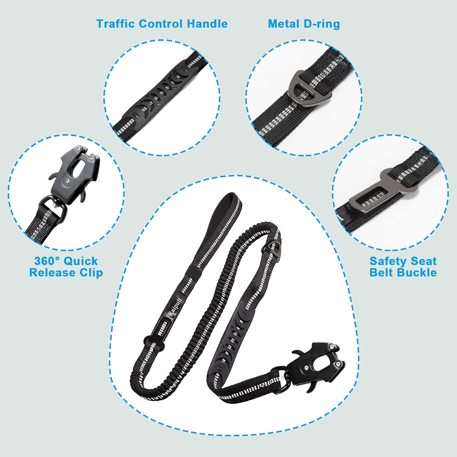 Aviation aluminum quick release frog clip on Raipult dog leash