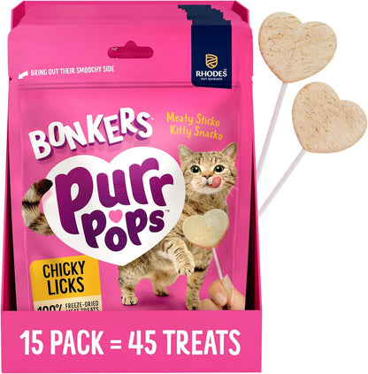 Bonkers Purrpops Freeze Dried Chicken Cat Treats 15 Pack front view packaging