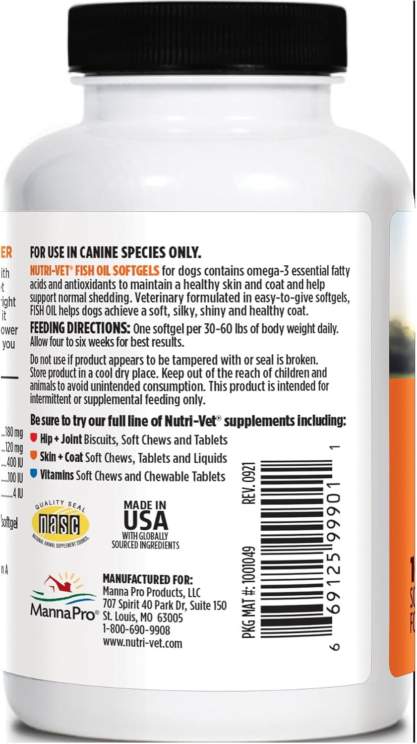 Nutri-Vet dog hair fall control daily health softgels side view
