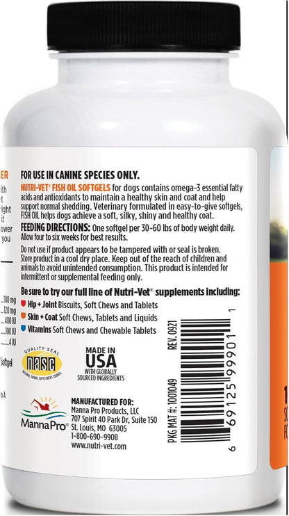 Nutri-Vet dog hair fall control daily health softgels side view