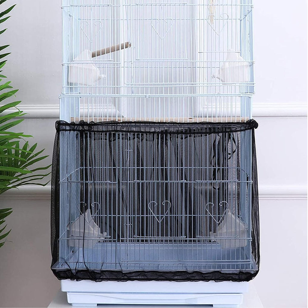 AIMICOCA seed catcher applied to a square metal parrot cage.