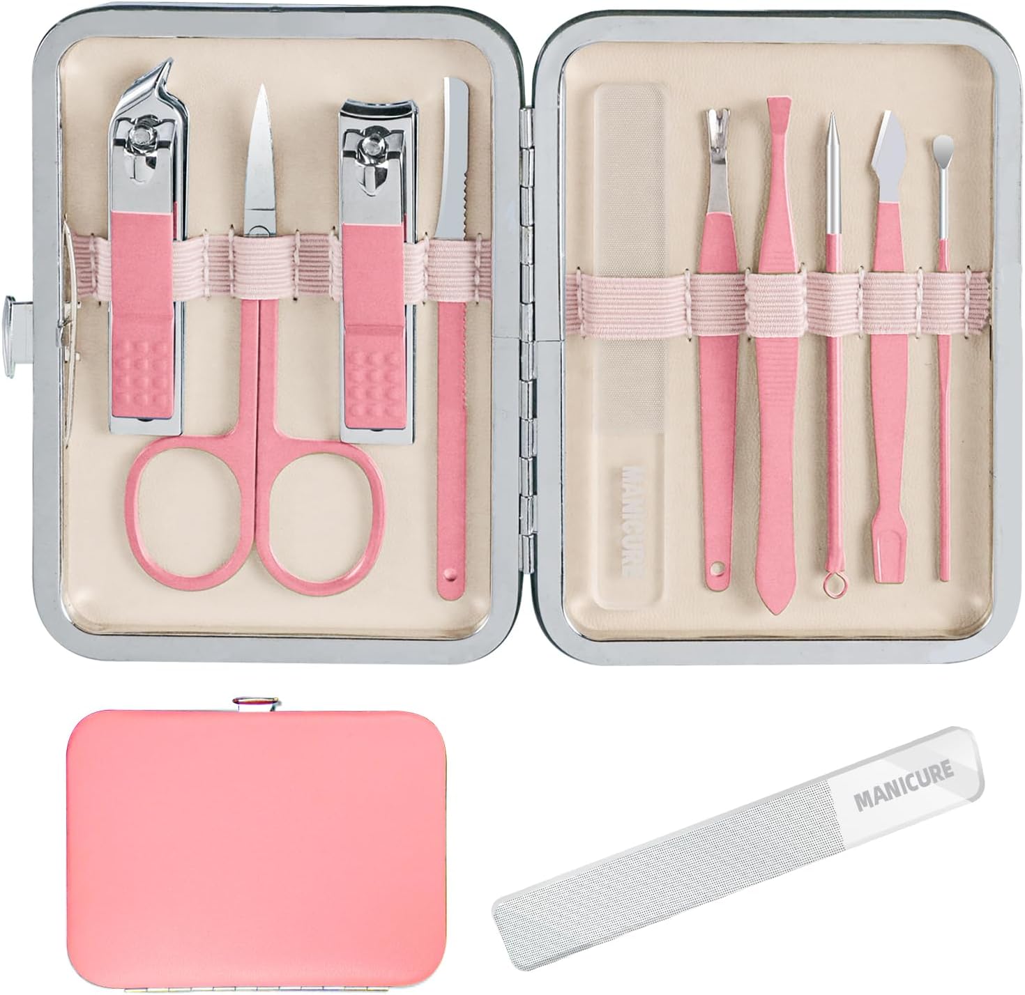 Andrea 10-in-1 professional pink manicure kit front view