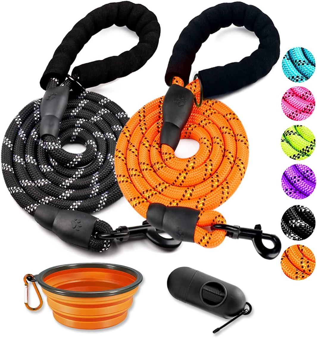 COOYOO 2 Pack Dog Leash 5 FT Heavy Duty - Comfortable Padded Handle - Reflective Dog Leash for Medium Large Dogs with Collapsible Pet Bowl - Image 10