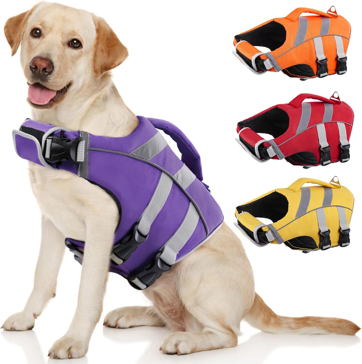 Kuoser Dog Life Jacket with Reflective Stripes, Dog Life Vest for Swimming Boating, Adjustable Pet Lifejackets with High Flotation, Doggie Swimsuit for Small Medium Large Dogs - Image 9