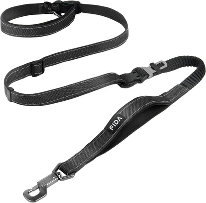 Fida 6-in-1 hands free dog leash front view showing heavy duty black nylon