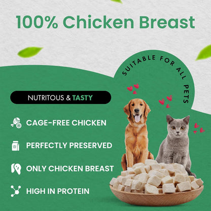 Chef Kitty freeze dried chicken treats crumbled over dog kibble