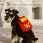 Colenumone superhero pet pack flat layout showing lightweight durable material and size dimensions