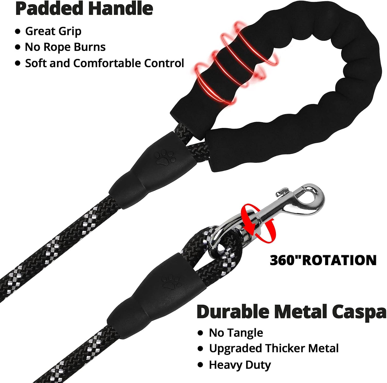 Jenico long nylon dog leash foam padded ergonomic handle comfort grip