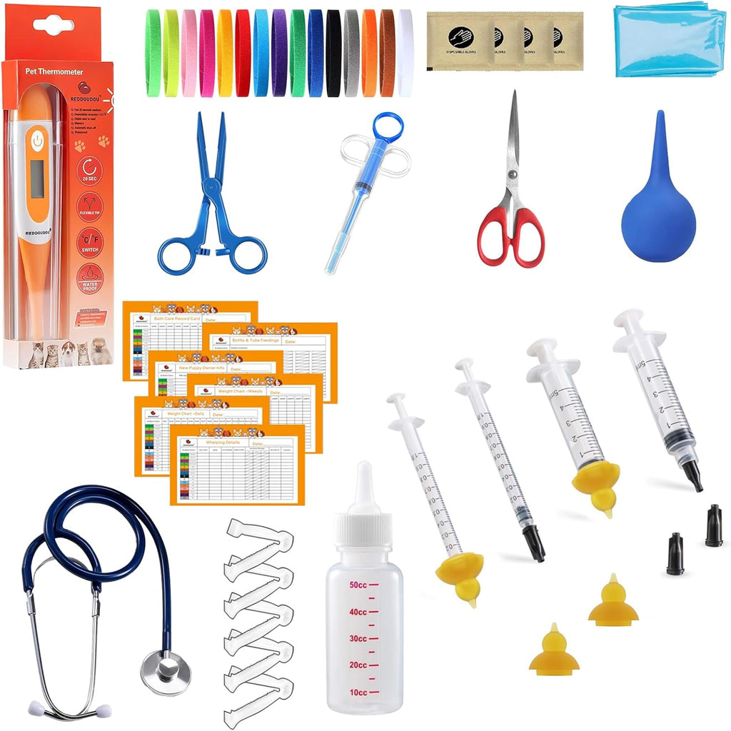REDDOUDOU Puppy Kitten Whelping Kit, Whelping Kit with Feeding Nipple Bottle Stethoscope Scissors Cord Clamps Aspirator etc Full kit - Image 10
