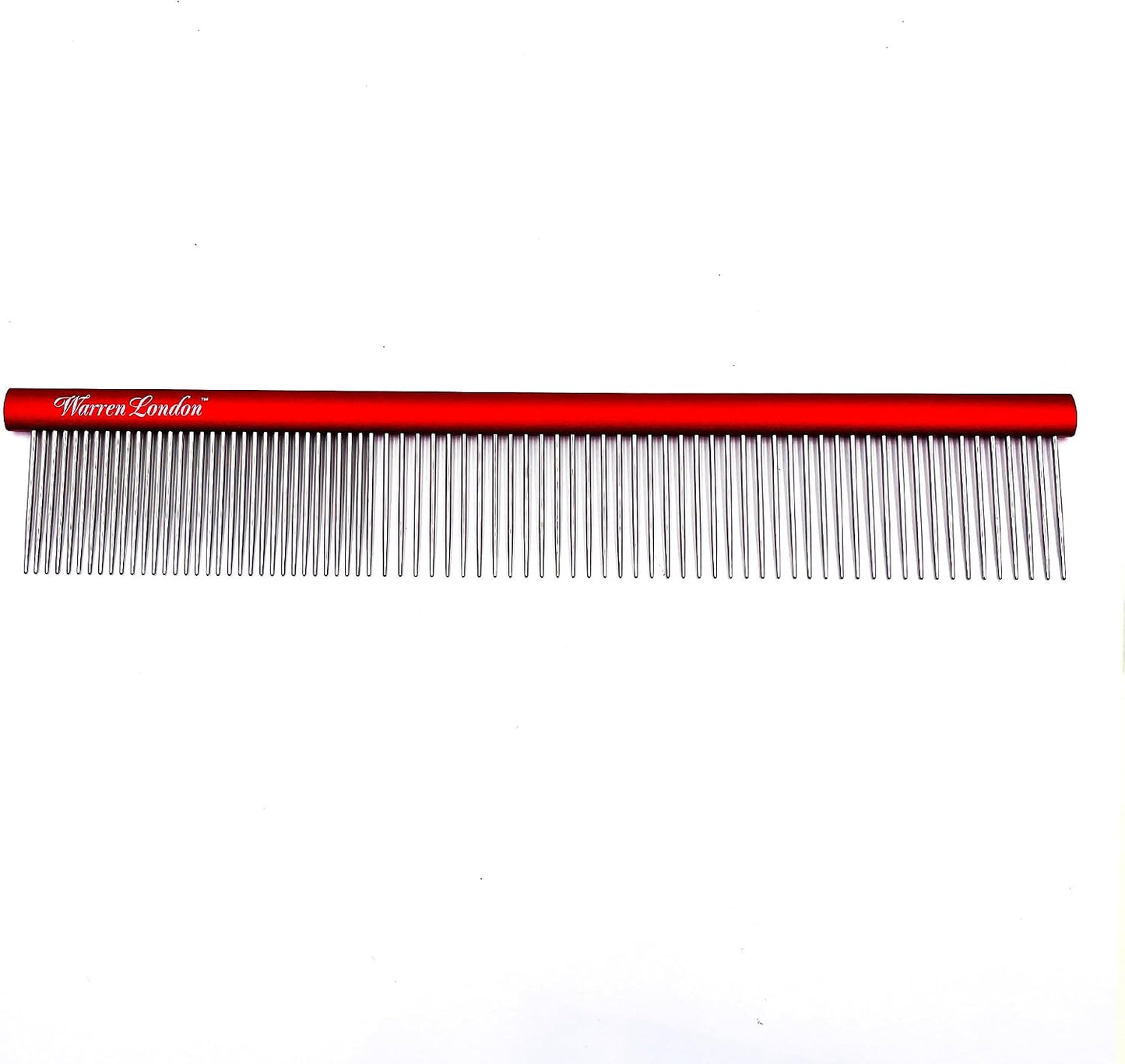 Warren London professional dog grooming comb showing close-up of the dense and coarse rounded pin ends.
