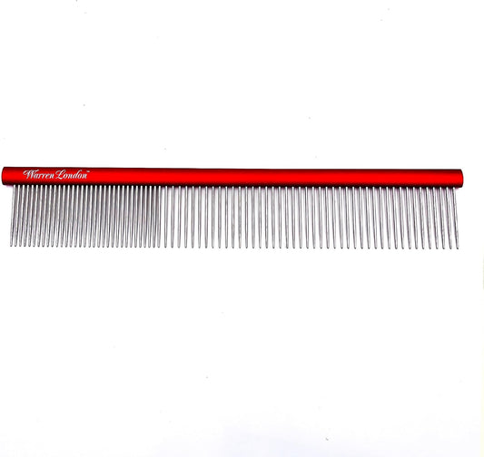 Warren London professional dog grooming comb showing close-up of the dense and coarse rounded pin ends.