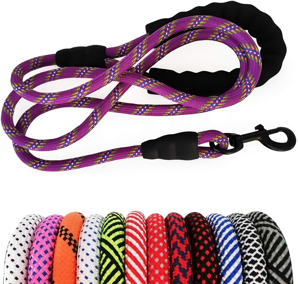 MayPaw Heavy Duty Rope Dog Leash, 3/6/8/10/12/15/20/30 FT Nylon Pet Leash, Soft Padded Handle Thick Lead Leashes for Large Medium Dogs (Blue Black, 1/2" * 8') - Image 10