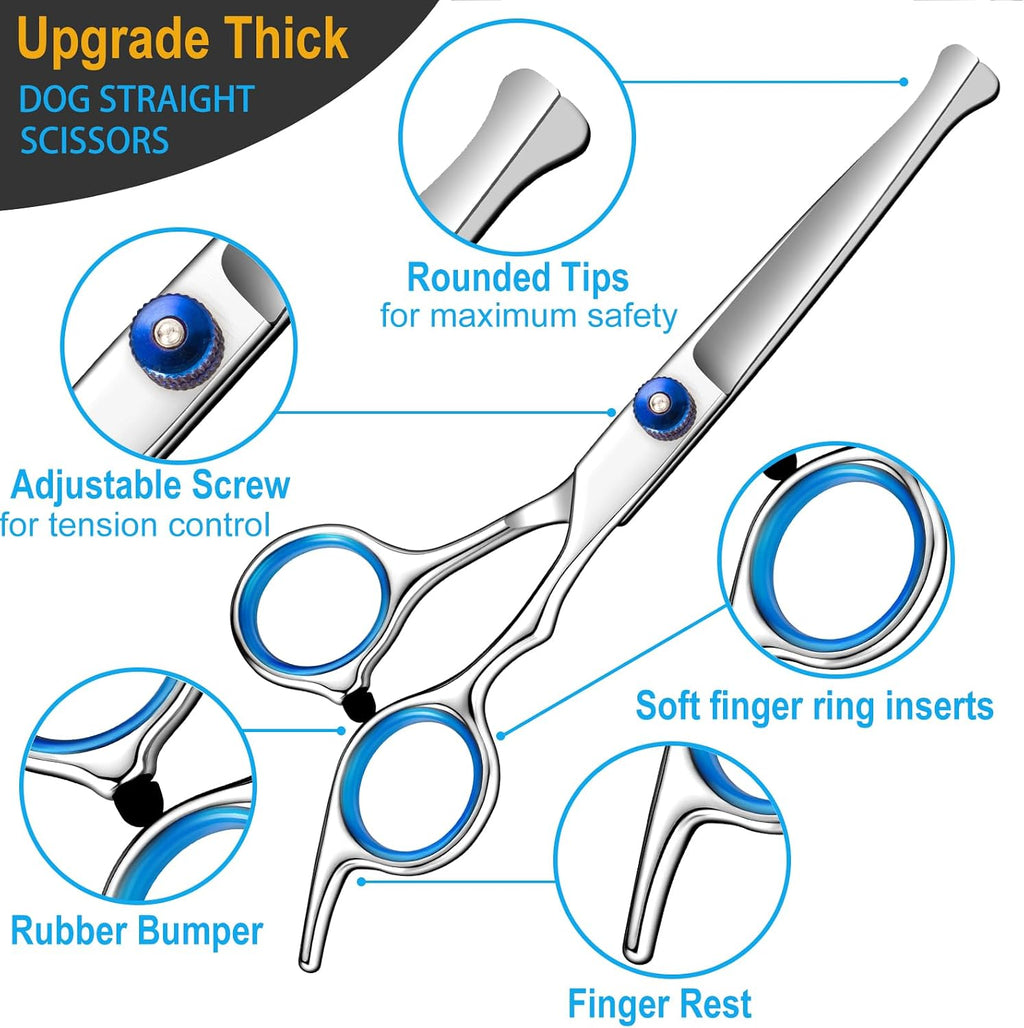 Lengnoyp heavy duty stainless steel dog thinning scissors showing texturizing blades close up