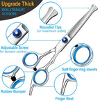 Lengnoyp heavy duty stainless steel dog thinning scissors showing texturizing blades close up
